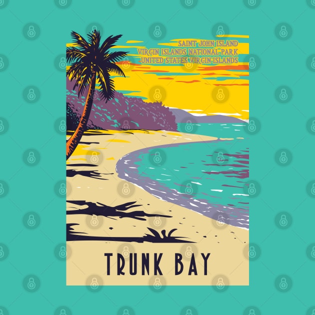 WPA Poster of Trunk Bay beach, Virgin Islands National Park in the island of St John, USA by JohnLucke