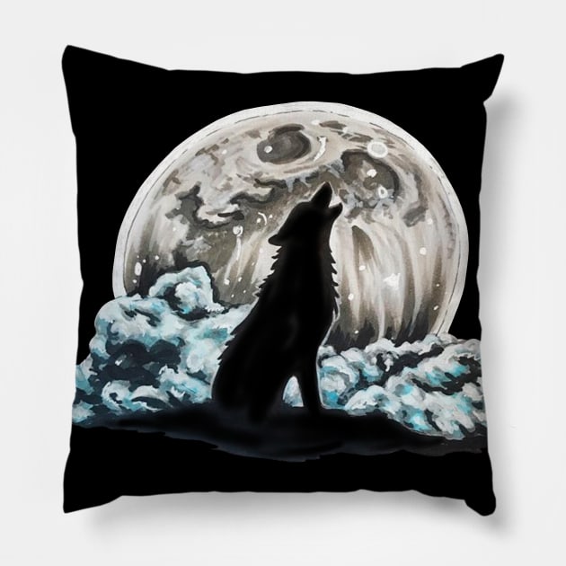 Howling Wolf Pillow by Lady Lilac