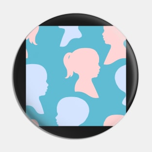 Child Silhouettes - Pale Pink and Blue on Turquoise Background Pin