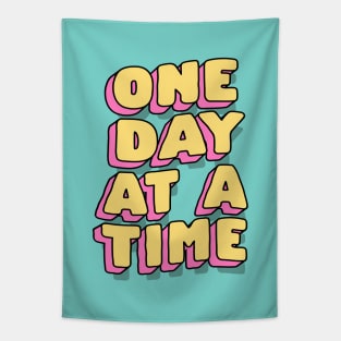 One Day at a Time by The Motivated Type in Turquoise Blue Pink and Yellow Tapestry