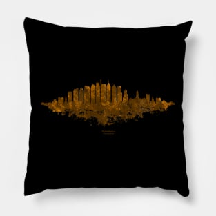 Philadelphia City Skyline - Watercolor Orange, Brown Pillow