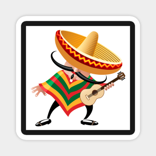 mexican musician in sombrero with guitar drawn in cartoon style Magnet