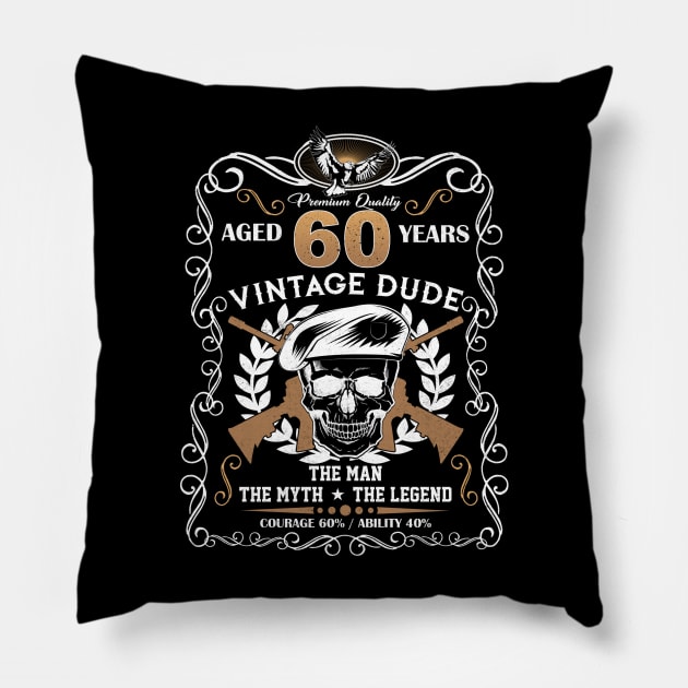 Skull Aged 60 Years Vintage 60 Dude Pillow by Hsieh Claretta Art