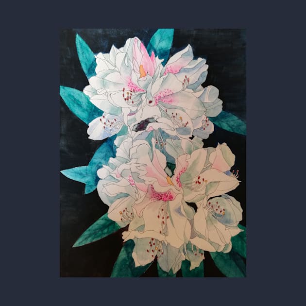 Pink rhodedendron watercolour painting by esvb