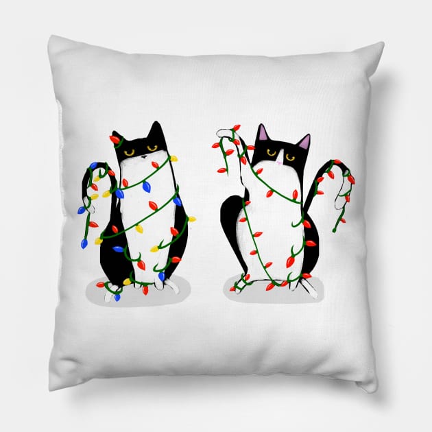 Playing With the Christmas Lights Pillow by KilkennyCat Art