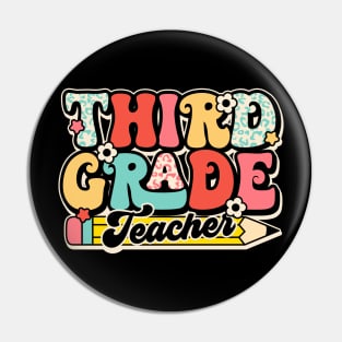 Retro Third Grade Teacher Flower Back To School For Boys Girl Pin