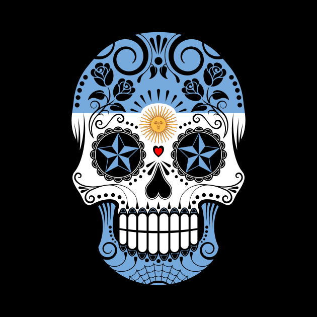 Argentine Flag Sugar Skull with Roses by jeffbartels