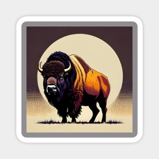 A wild bison in a field Magnet