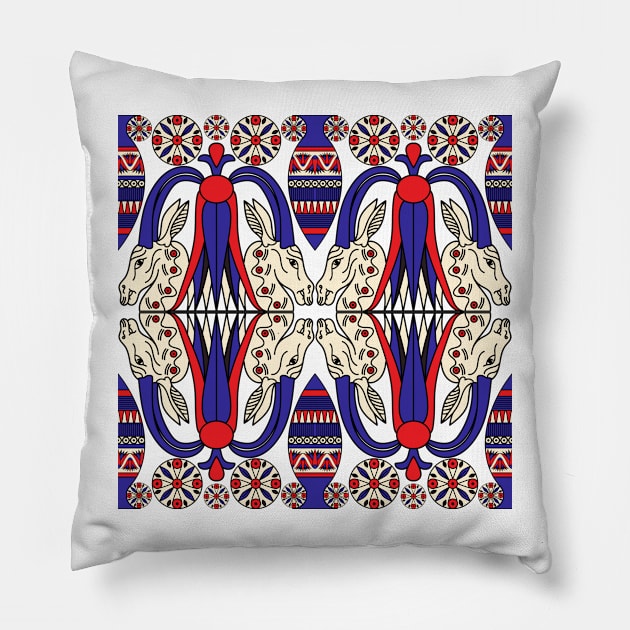 Egypt style symbol pattern in red and blue Pillow by BE MY GUEST MARKETING LLC