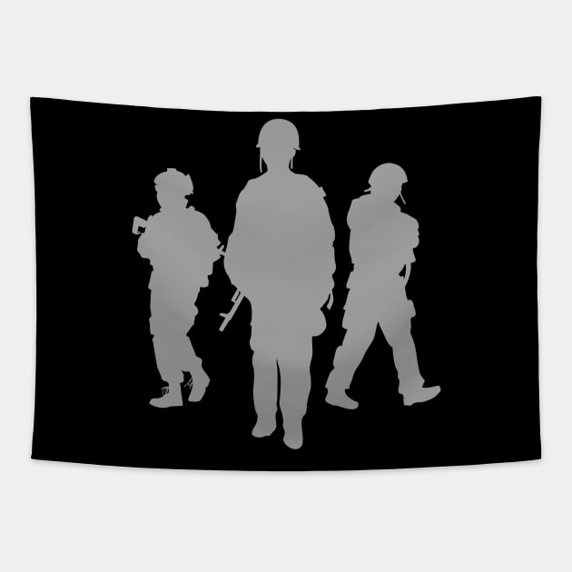 Three Soldiers Tapestry by Aim For The Face