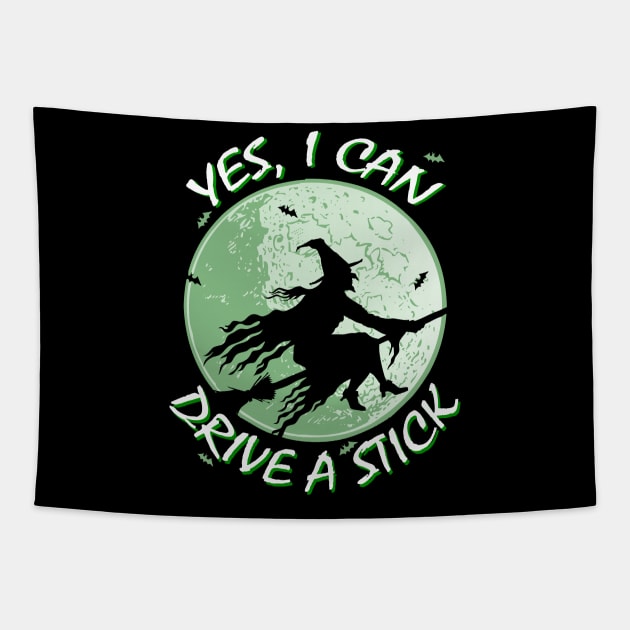 Funny Witch Broomstick Drive a Stick Tapestry by Halloween Merch