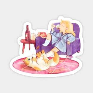 Chilling with Cake and wine, Adventure Time fan art Magnet