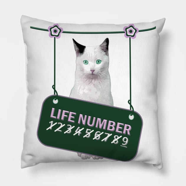 Cat on Life Nine Pillow by SueNordicDesigns