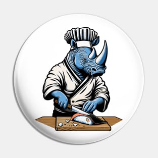 Sushi Master Rhino - Retro Japanese Chef Cartoon Pin