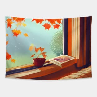 Fall Vibes Autumn Leaves Pumpkin Halloween Season Around The Corner Tapestry