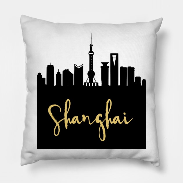 SHANGHAI CHINA DESIGNER SILHOUETTE SKYLINE ART Pillow by deificusArt