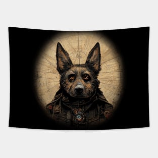 German Sheperd Surreal Steampunk Artwork, Dog Lover Tapestry