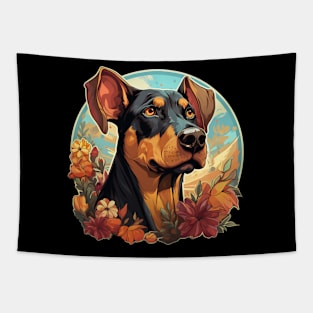 Doberman Pinscher Floral Cottagecore Tapestry