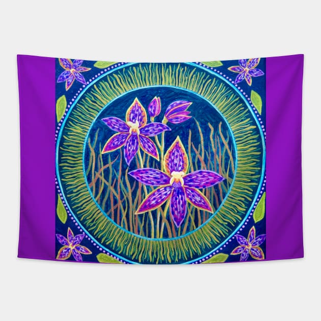 Queen of Sheba Orchid Mandala Tapestry by SoozieWray