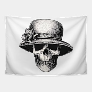 Skull with beach hat Tapestry