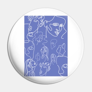 Blue One Line Art Faces Pin