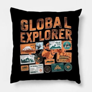 Global Explorer Vintage Travel Stamp Collector Pillow