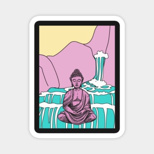 Blue and Pink Waterfall Buddha Graphic Magnet