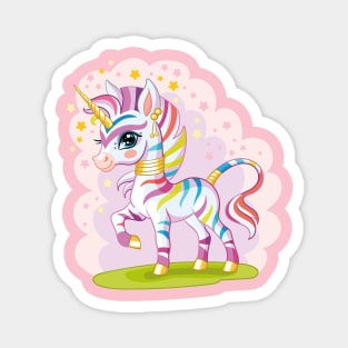 Colorful Striped Zebra Unicorn T-Shirt: A Whimsical Blend of Elegance and Playfulness Magnet