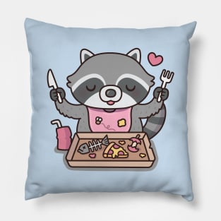 Funny Raccoon Getting Ready To Eat Trash Food Pillow