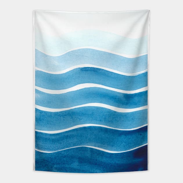 Waves watercolor painting Tapestry by shoko