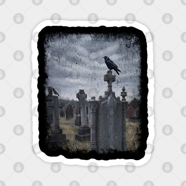 Crows Perch on Graves In The Cemetery, spooky design Magnet by Luxinda