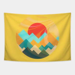 Minimalist Abstract Art #30 Geometric Mountains and Sun Rise Tapestry