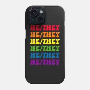 He/They Retro Rainbow Font Phone Case