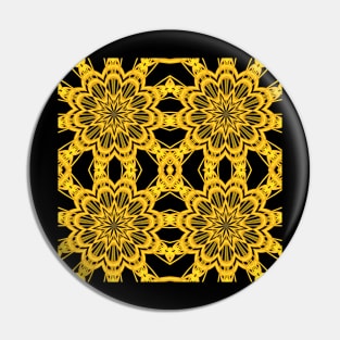 3-D Look Golden Kaleidoscope Mandala Flowers Pin