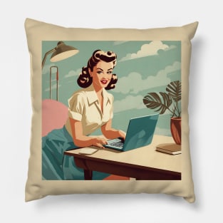 Laptop Pin-Up Girl Tech Maven Vintage Vixen Computing Pillow