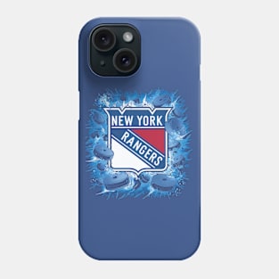 New York Rangers logo submerged in a sea of ice and hockey pucks Phone Case