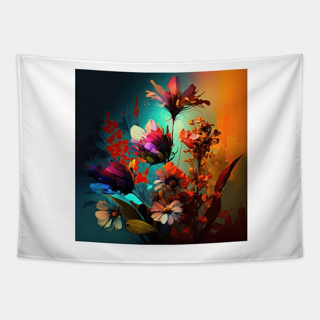 A Brightly Colored Fractal Bouquet of Flowers Tapestry by daniel4510