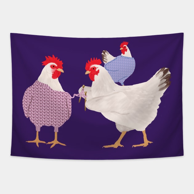 Chicken Knitting Tapestry by ahadden