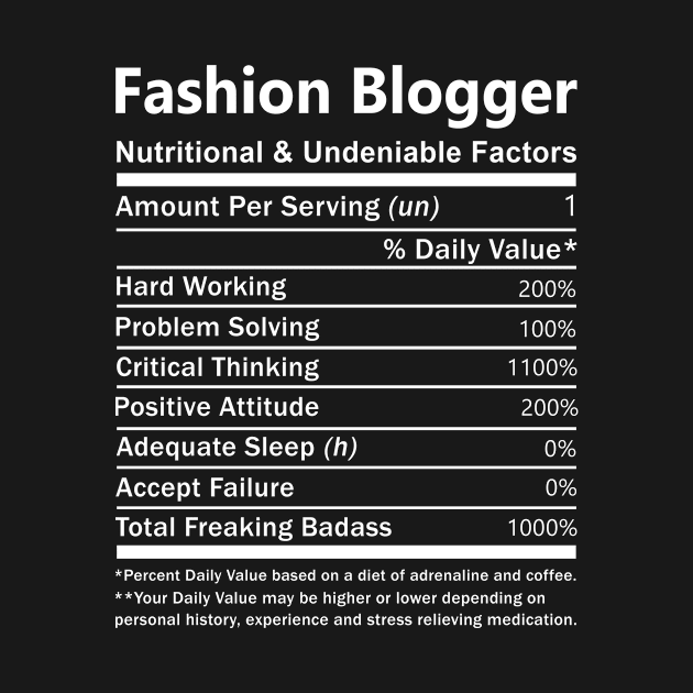 Fashion Blogger T Shirt - Nutritional and Undeniable Factors Gift Item Tee by Ryalgi