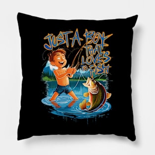 Exploring Nature: Boy Fishing With a Big Catch Pillow