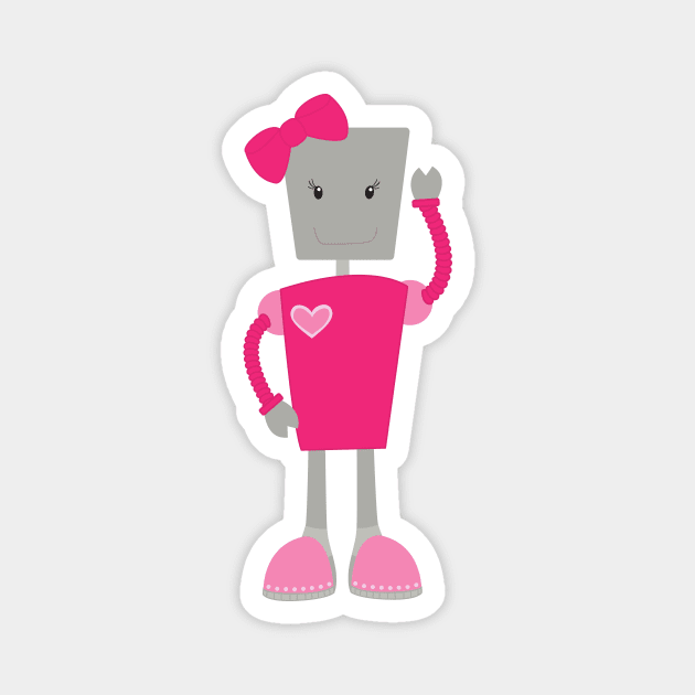 Cute Robot, Funny Robot, Girl Robot, Pink Robot Magnet by Jelena Dunčević