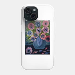 A lovely boutique of abstract metallic flowers in a blue vase . Phone Case