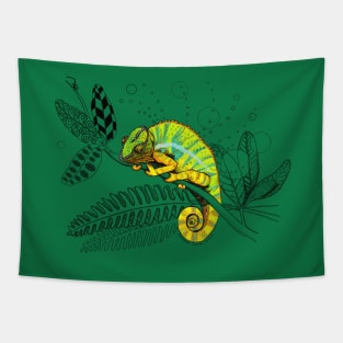 Colorful Panther Chameleon Doodle Tapestry