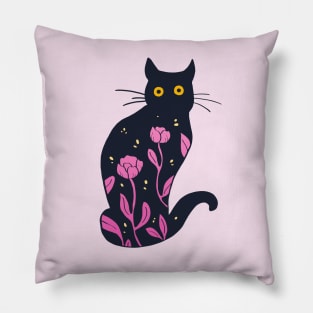 Kitty with pink flowers Pillow