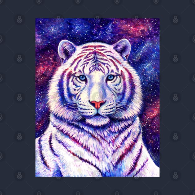 Among the Stars Colorful Cosmic White Tiger by rebeccawangart