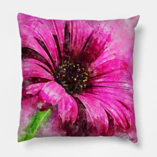 Gorgeous Pink Daisy- Loose Watercolor Pillow