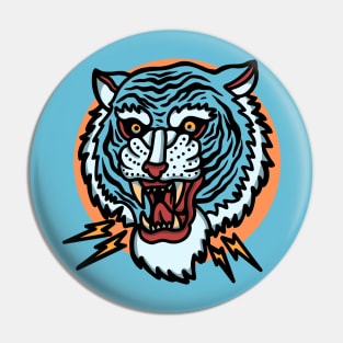 Retro Tiger Head Tattoo Design Pin