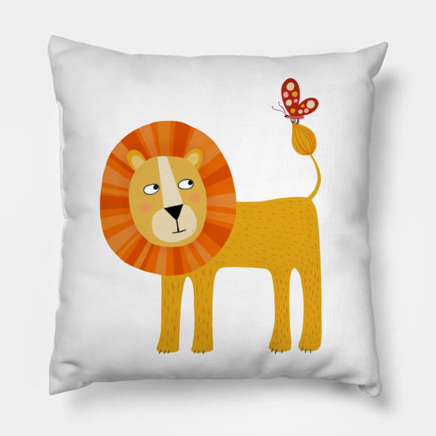 Lion Looking at a Butterfly Pillow by NicSquirrell