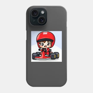 A Go-kart with a Boy in Red Racing Overalls in Kawaii Chibi style Phone Case