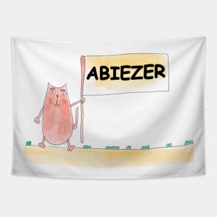 ABIEZER name. Personalized gift for birthday your friend. Cat character holding a banner Tapestry